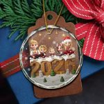 3D Effect Christmas Family And Dog Cat – Personalized Circle Glass Ornament