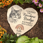 Custom Photo Pencil Sketch I Crossed The Rainbow Bridge Knowing I Was Loved – Personalized Heart Memorial Garden Stone