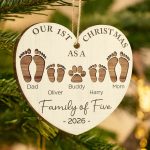 First Christmas As A Family Of Four Footprints – Personalized Custom Shaped Wooden Ornament
