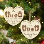 First Christmas As A Family Of Four Footprints – Personalized Custom Shaped Wooden Ornament