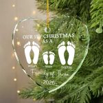 First Christmas As A Family Of Four Footprints – Personalized Heart Shaped Glass Ornament