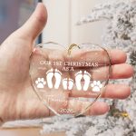 First Christmas As A Family Of Four Footprints – Personalized Heart Shaped Glass Ornament