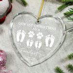 First Christmas As A Family Of Four Footprints – Personalized Heart Shaped Glass Ornament