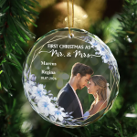 Custom Photo First Christmas Married – Personalized Glass Ornament