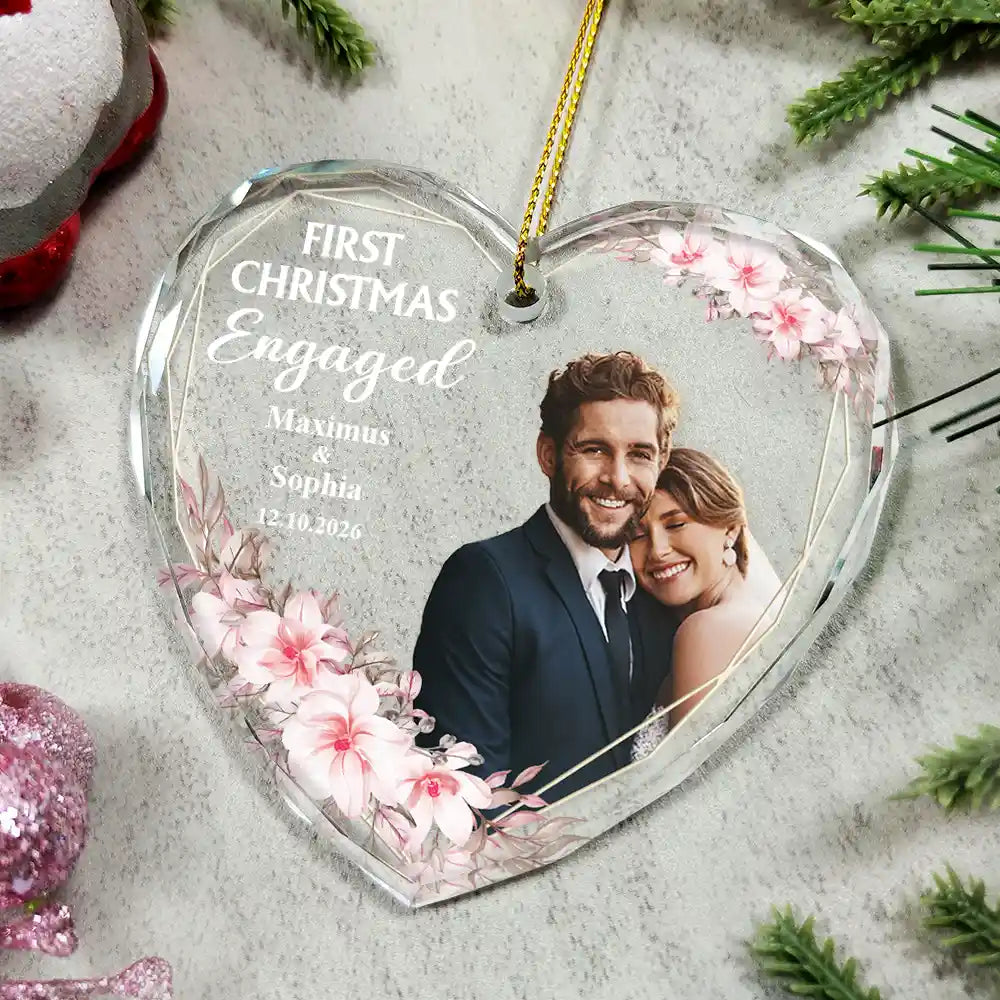 Custom Photo First Christmas Married - Personalized Glass Ornament - Image 5