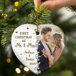 Custom Photo First Christmas Married – Personalized Heart Ceramic Ornament