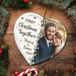 Custom Photo First Christmas Married – Personalized Heart Ceramic Ornament