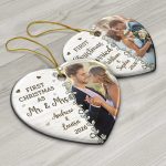 Custom Photo First Christmas Married – Personalized Heart Ceramic Ornament