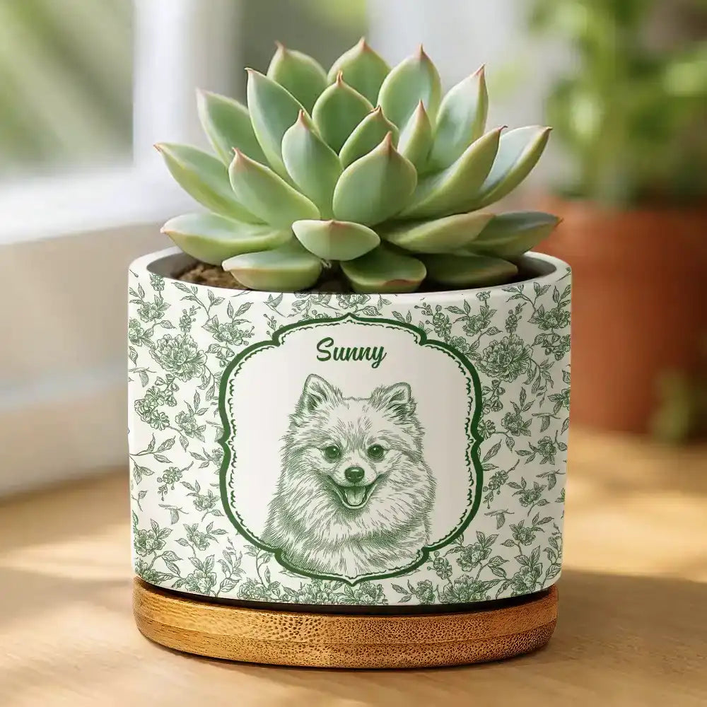Custom Photo Pencil Sketch Dog Cat Pet Portrait Toile - Personalized Plant Pot - Image 2