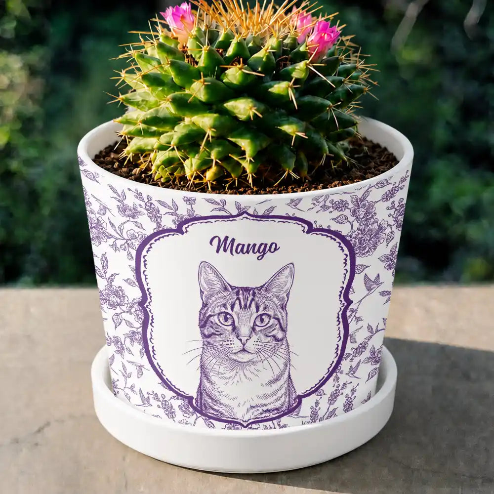 Custom Photo Pencil Sketch Dog Cat Pet Portrait Toile - Personalized Plant Pot - Image 4