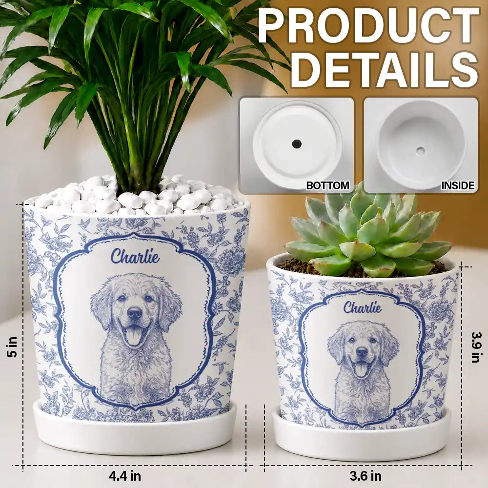 Custom Photo Pencil Sketch Dog Cat Pet Portrait Toile - Personalized Plant Pot - Image 7