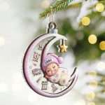 Baby Sleeping On The Moon First Christmas 3D Effect – Personalized 2-Layered Mix Ornament