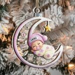 Baby Sleeping On The Moon First Christmas 3D Effect – Personalized 2-Layered Mix Ornament