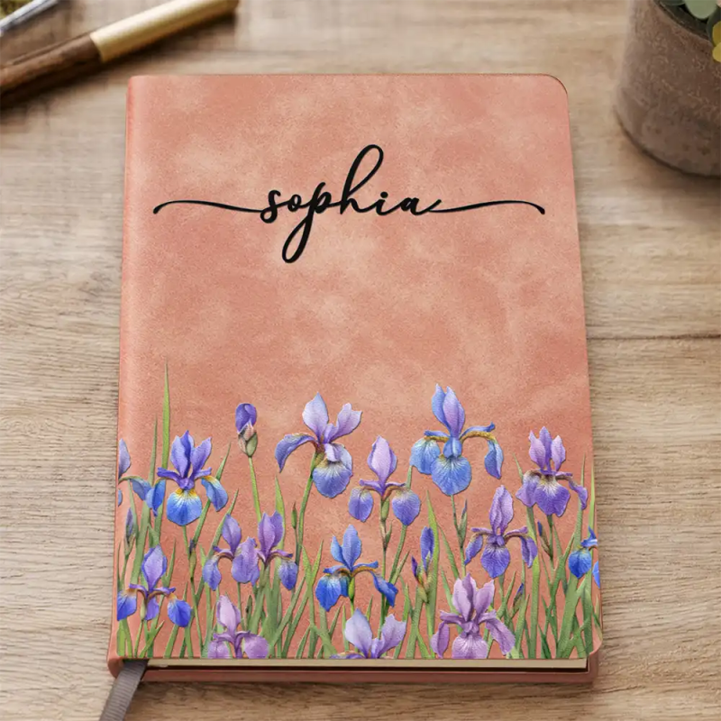 Birth Month Flower Watercolor Blooming In Love - Personalized Leather Journal