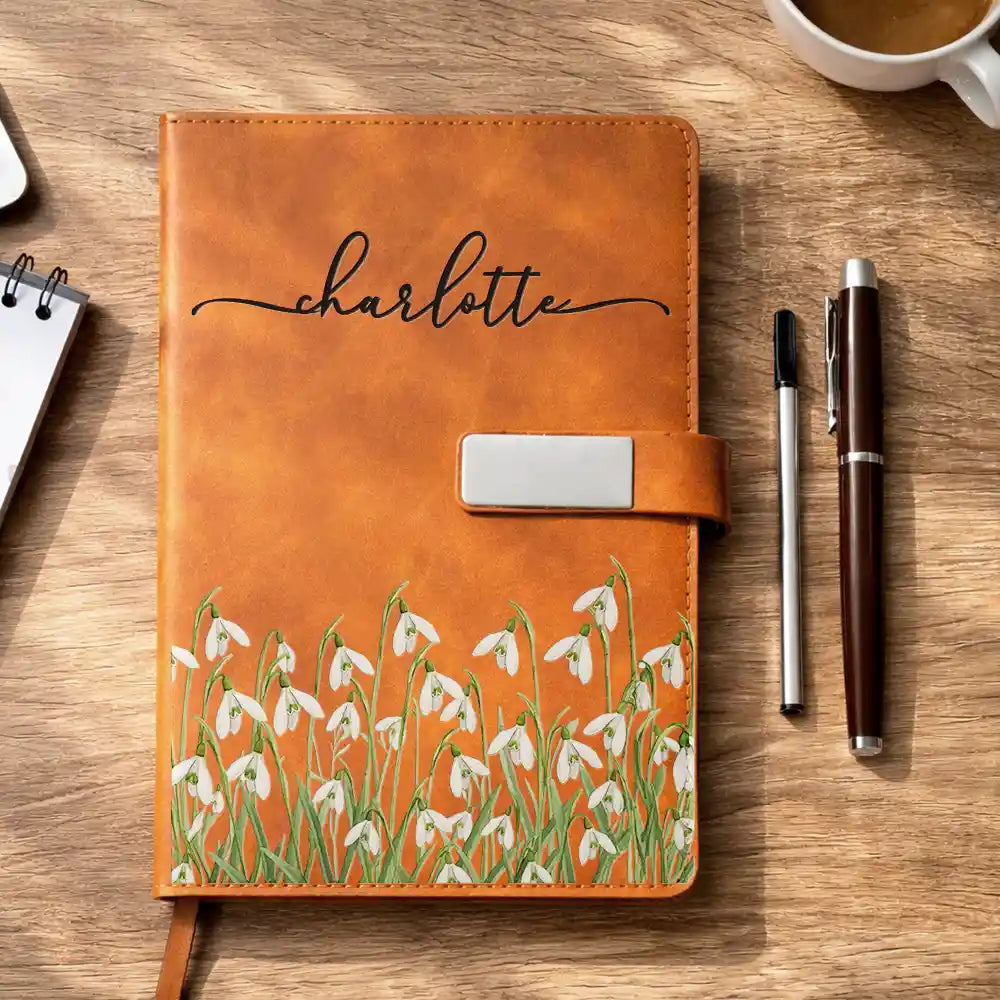 Birth Month Flowers In Bloom - Personalized Leather Notebook Set - Image 4