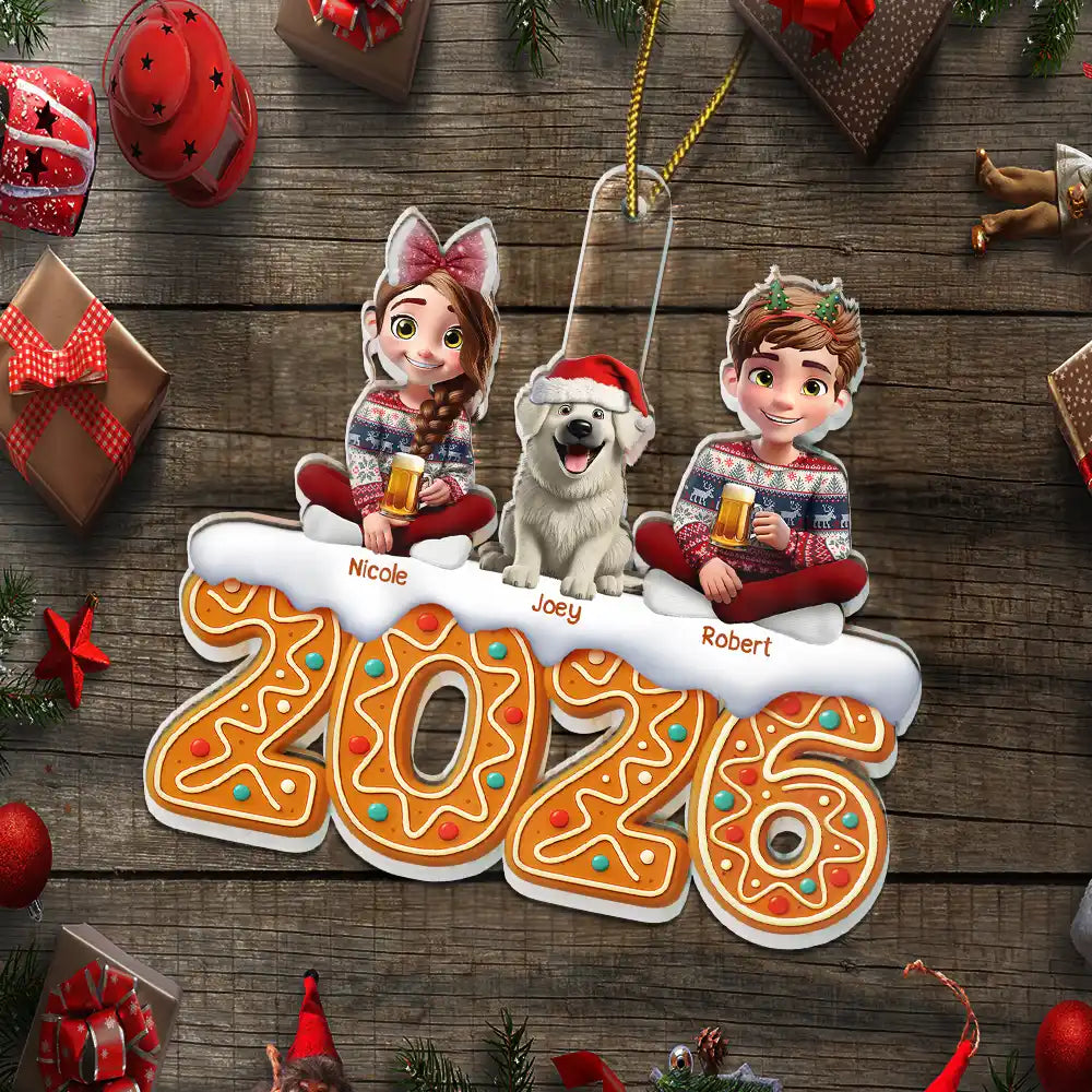 Christmas Gingerbread Family 3D Effect - Personalized Custom Shaped Acrylic Ornament - Image 6