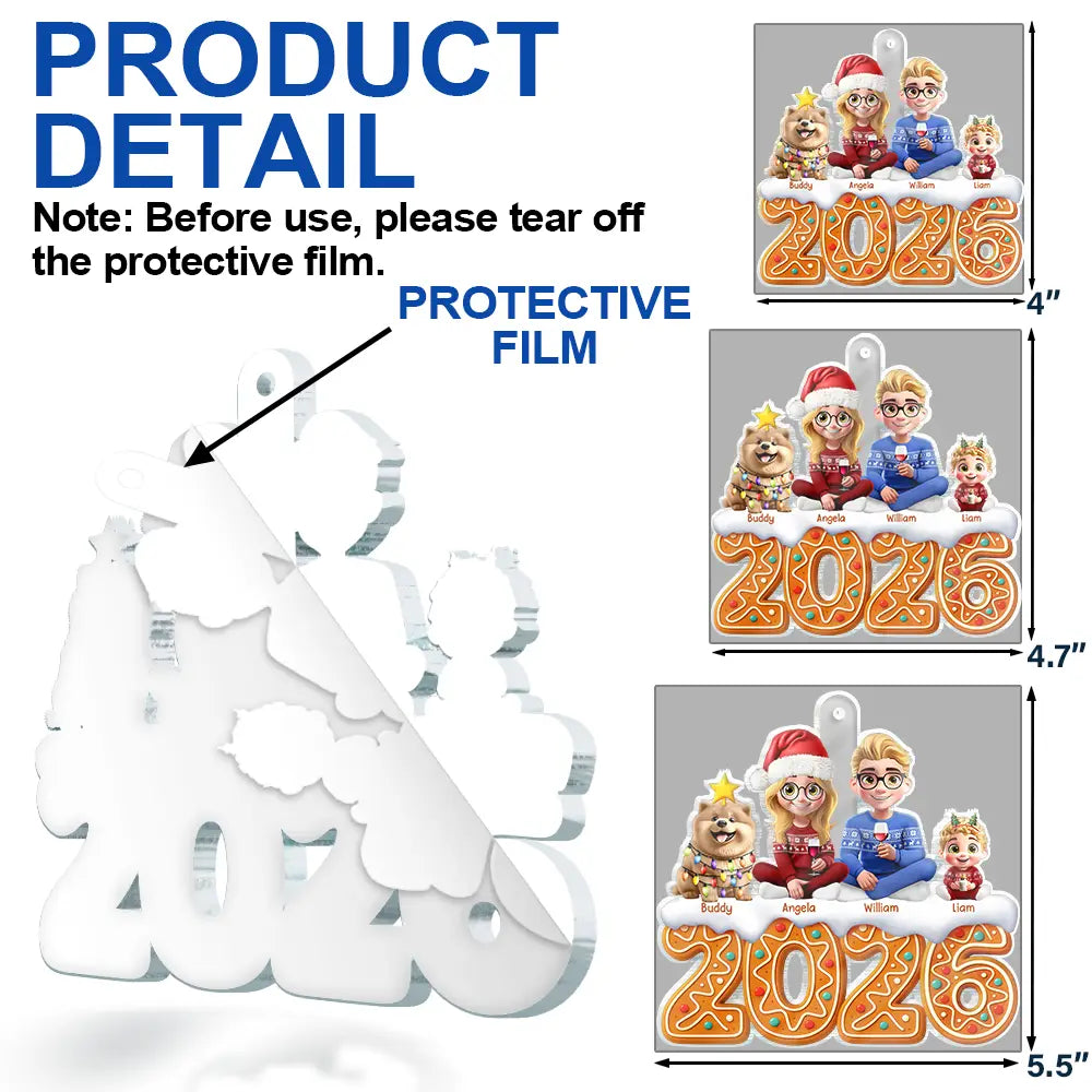 Christmas Gingerbread Family 3D Effect - Personalized Custom Shaped Acrylic Ornament - Image 7