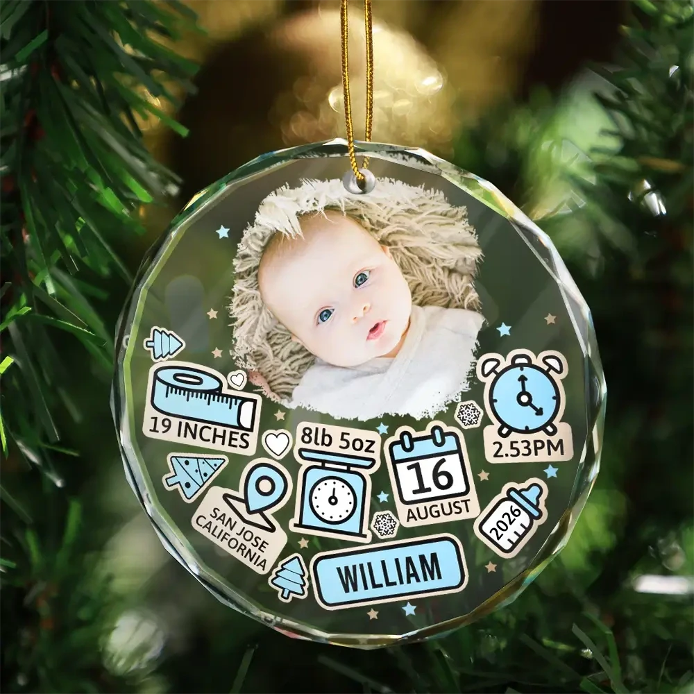 Custom Photo Baby First Christmas - Personalized Circle Glass Ornament - Image 3