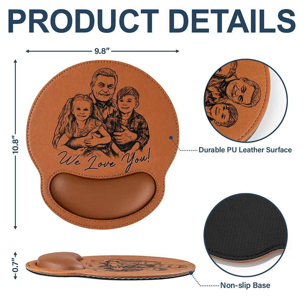 Custom Photo Bold Sketch Best Dad Papa Ever - Personalized Leather Mouse Pad - Image 5