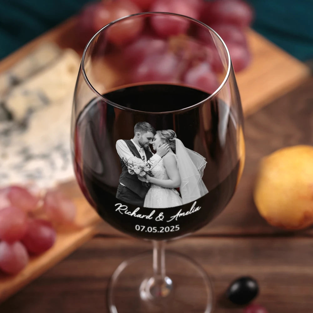 Custom Photo Couples Anniversary - Personalized Wine Glass - Image 4