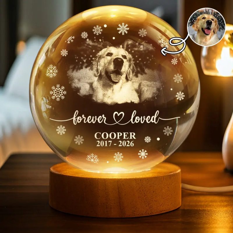 Custom Photo Forever Loved Memorial Dog Cat - Personalized Crystal Globe Lamp