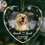 Custom Photo Forever Loved Memorial Dog Cat – Personalized Heart Shaped Glass Ornament
