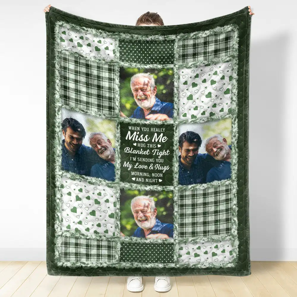 Custom Photo Memorial When You Really Miss Me Hug This Blanket - Personalized Fleece Blanket, Sherpa Blanket - Image 3