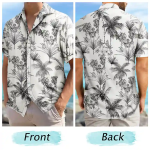 Custom Photo Pencil Drawing Toile De Jouy Pattern Family Pet – Personalized Hawaiian Shirt
