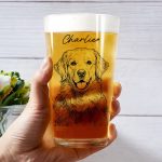 Custom Photo Pencil Sketch Family Dog Cat Portrait – Personalized Beer Glass