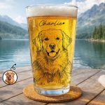 Custom Photo Pencil Sketch Family Dog Cat Portrait – Personalized Beer Glass