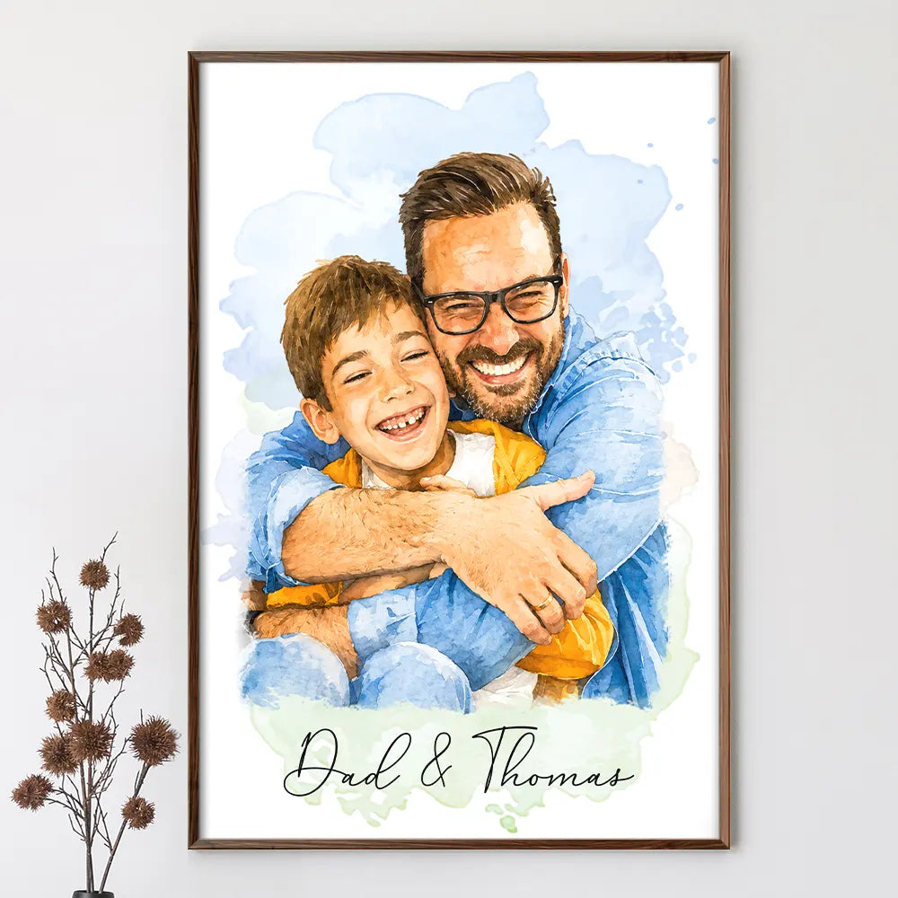 Custom Photo Realistic Watercolor Art I Love You Dad Grandpa - Personalized Poster - Image 3
