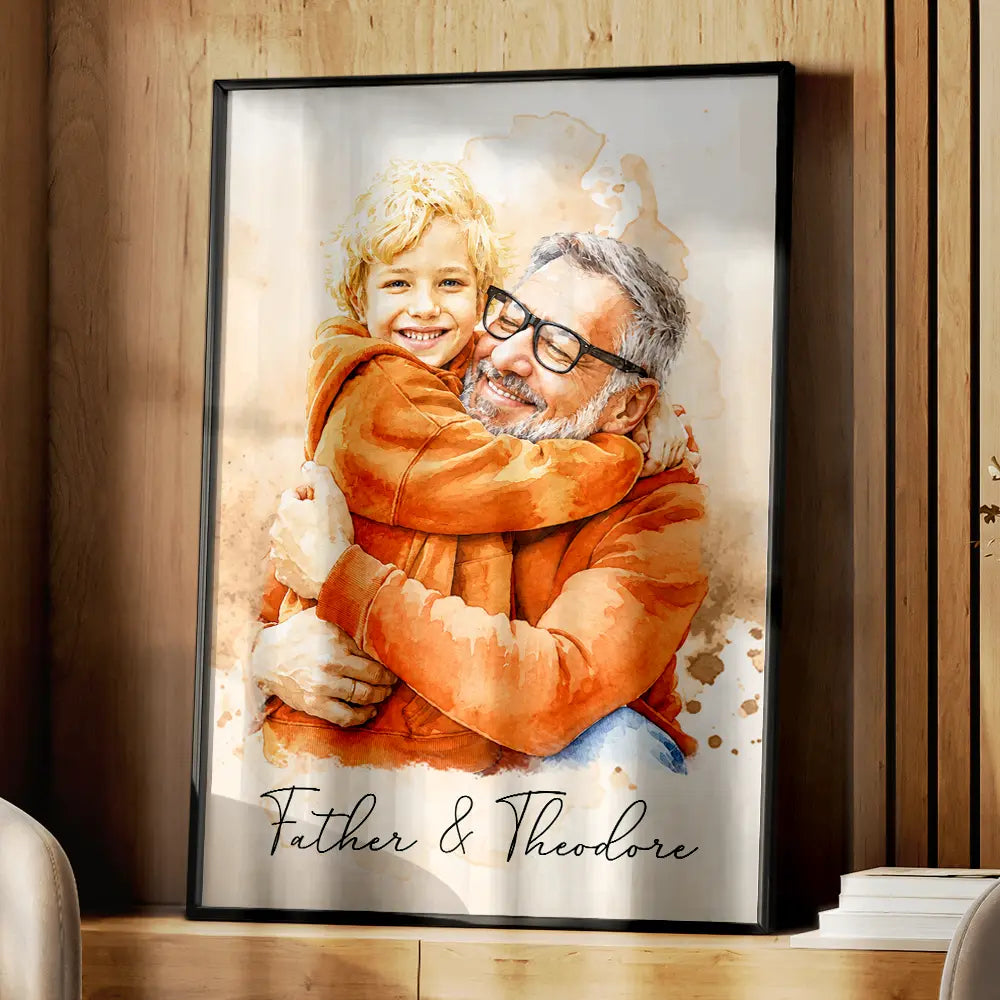 Custom Photo Realistic Watercolor Art I Love You Dad Grandpa - Personalized Poster - Image 4