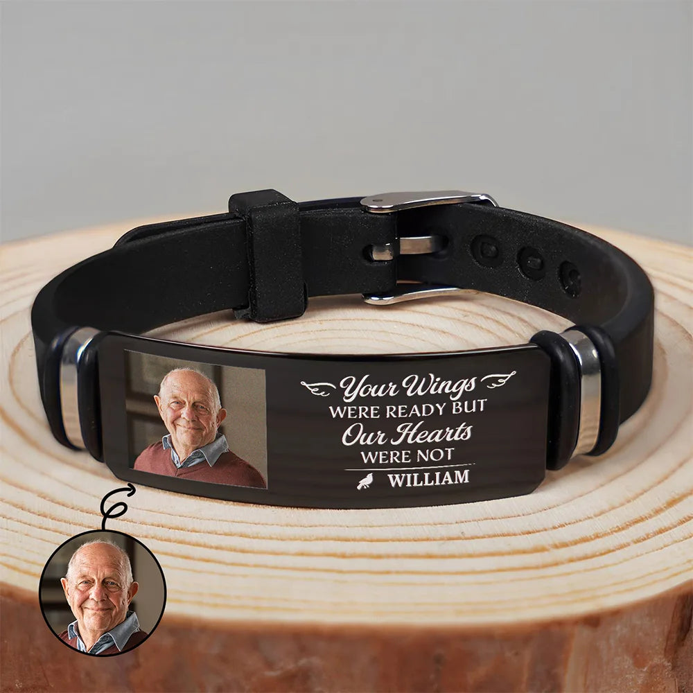 Custom Photo Memorial Your Wings Were Ready - Personalized Wristband Bracelet