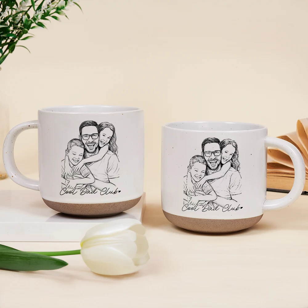 Custom Photo Pencil Sketch Best Dad Grandpa Ever Family Portrait - Personalized Pottery Mug - Image 3
