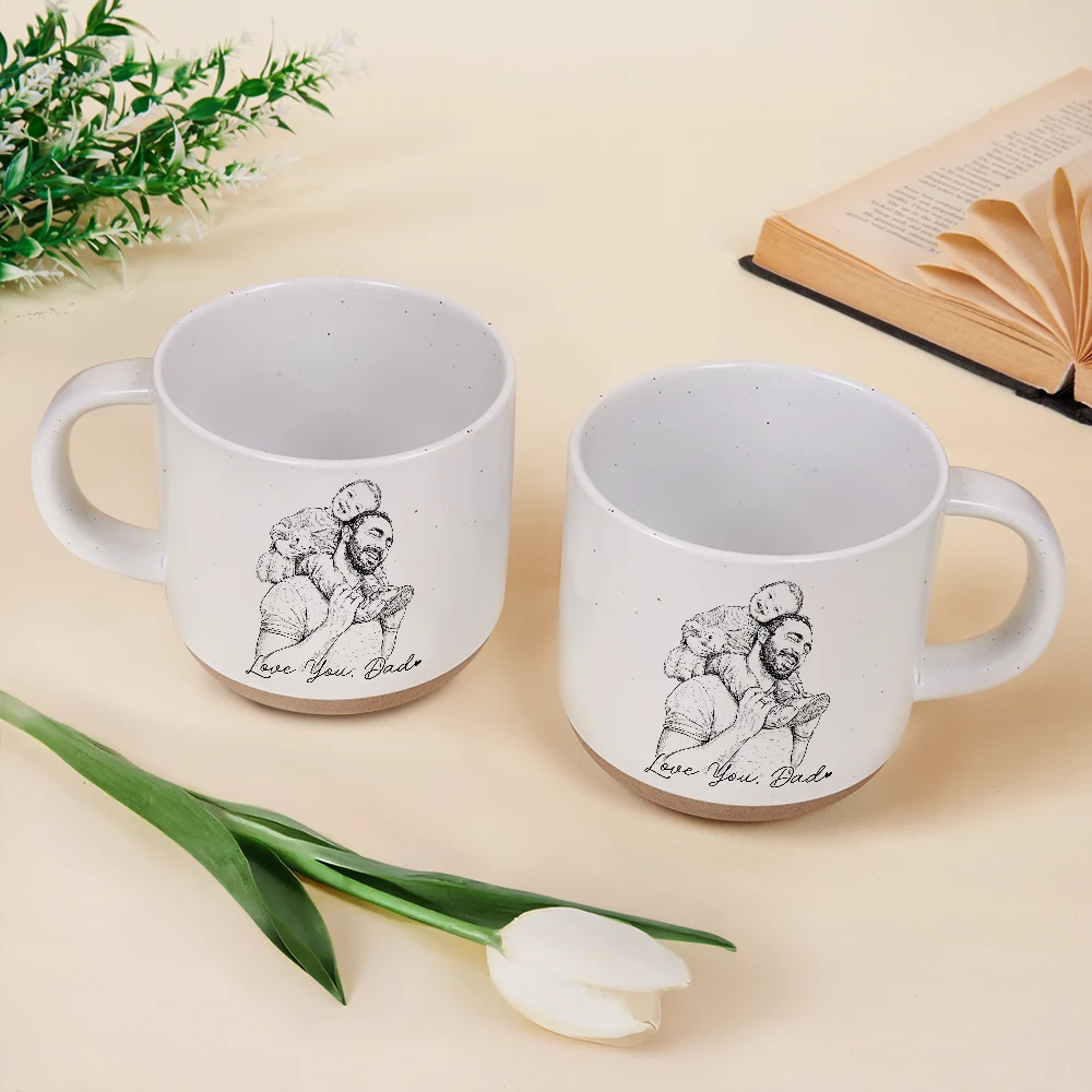 Custom Photo Pencil Sketch Best Dad Grandpa Ever Family Portrait - Personalized Pottery Mug - Image 4