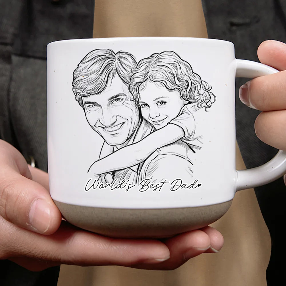 Custom Photo Pencil Sketch Best Dad Grandpa Ever Family Portrait - Personalized Pottery Mug - Image 5
