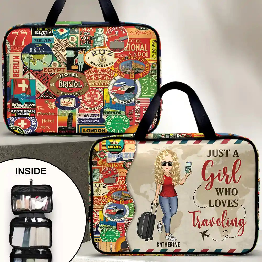 Just A Girl Who Loves Traveling - Personalized Toiletry Bag