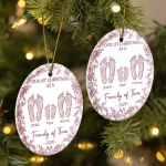 First Christmas As A Family Of Four Toile Footprints – Personalized Circle Ceramic Ornament