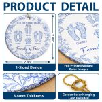 First Christmas As A Family Of Four Toile Footprints – Personalized Circle Ceramic Ornament