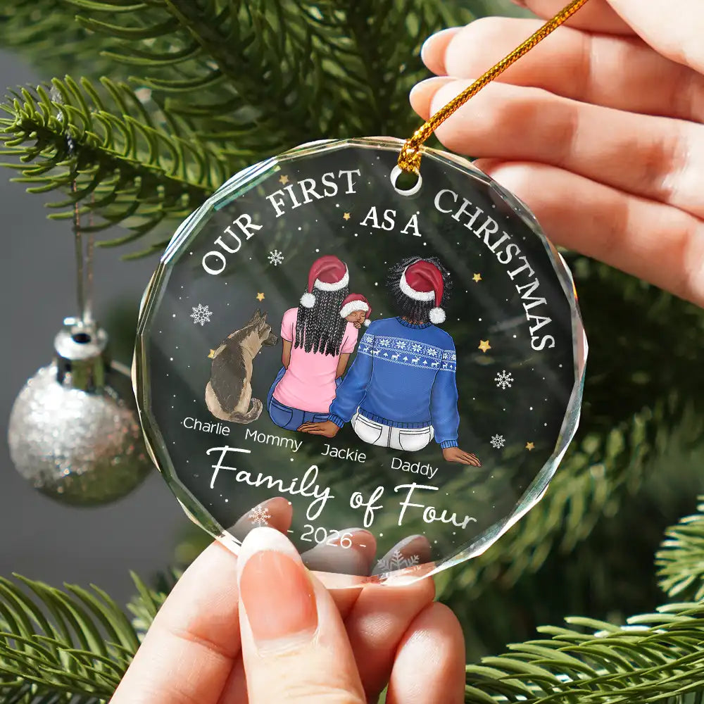 First Christmas As A Family Of Three New Parents - Personalized Circle Glass Ornament - Image 2