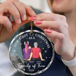 First Christmas As A Family Of Three New Parents – Personalized Circle Glass Ornament