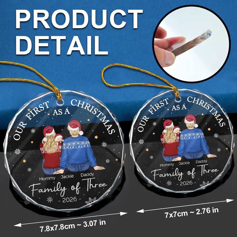 First Christmas As A Family Of Three New Parents - Personalized Circle Glass Ornament - Image 6