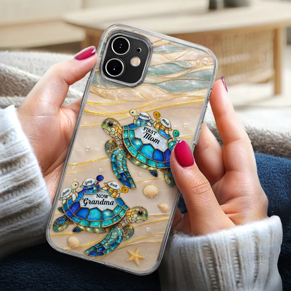 First Mom Now Grandma Turtle - Personalized Clear Phone Case - Image 3