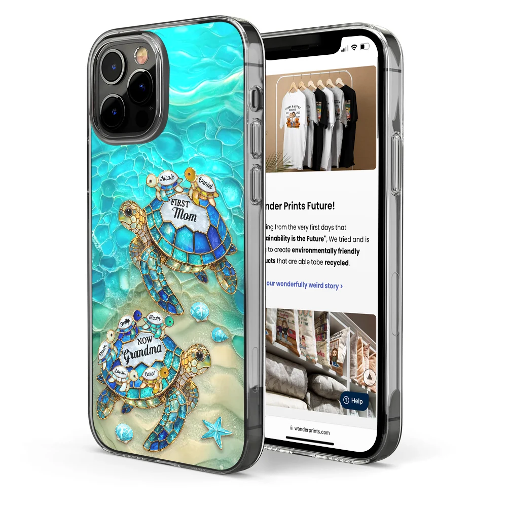 First Mom Now Grandma Turtle - Personalized Clear Phone Case - Image 4