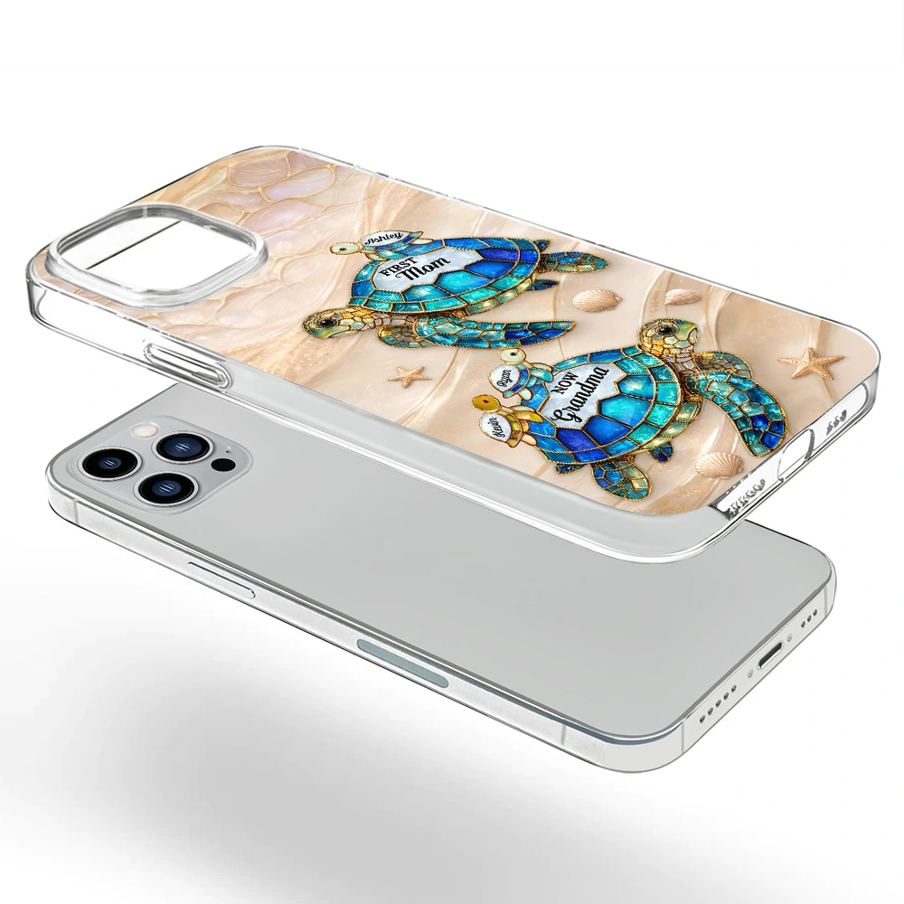 First Mom Now Grandma Turtle - Personalized Clear Phone Case - Image 5
