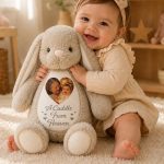 Custom Photo A Cuddle From Heaven Memorial – Personalized Soft Toy Bunny
