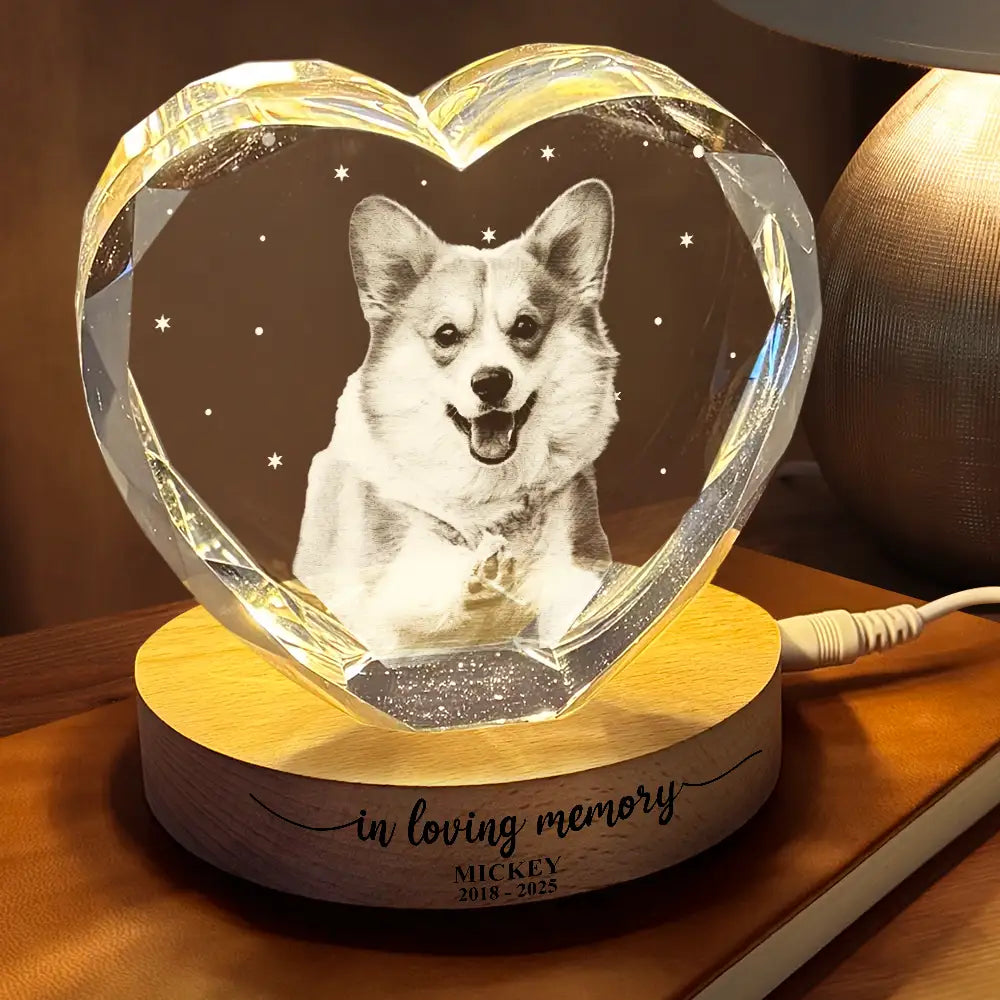 Custom Photo Forever Loved Memorial Dog Cat - Personalized Crystal Heart Shaped Lamp - Image 3