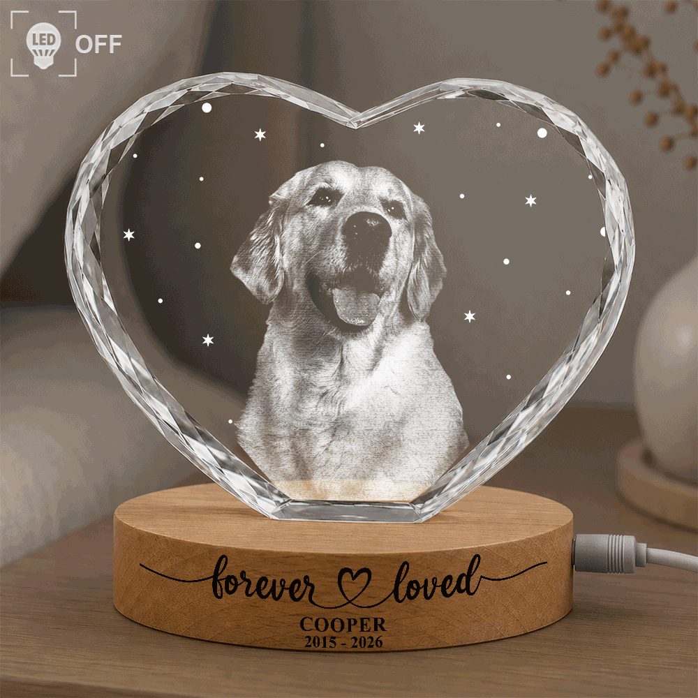 Custom Photo Forever Loved Memorial Dog Cat - Personalized Crystal Heart Shaped Lamp - Image 7