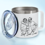 Custom Photo Bold Sketch Best Dad Grandpa Ever Family Portrait – Personalized 14oz Stainless Steel Tumbler With Handle