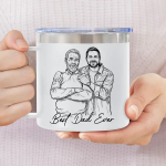 Custom Photo Bold Sketch Best Dad Grandpa Ever Family Portrait – Personalized 14oz Stainless Steel Tumbler With Handle